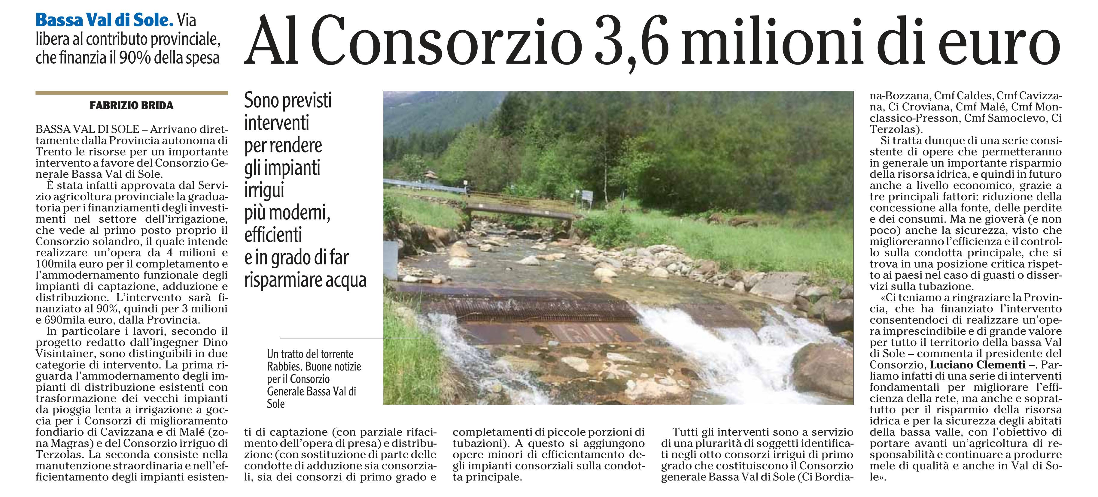 Dalla stampa: "Bassa Val di Sole, al Consorzio 3,6 milioni di euro".
