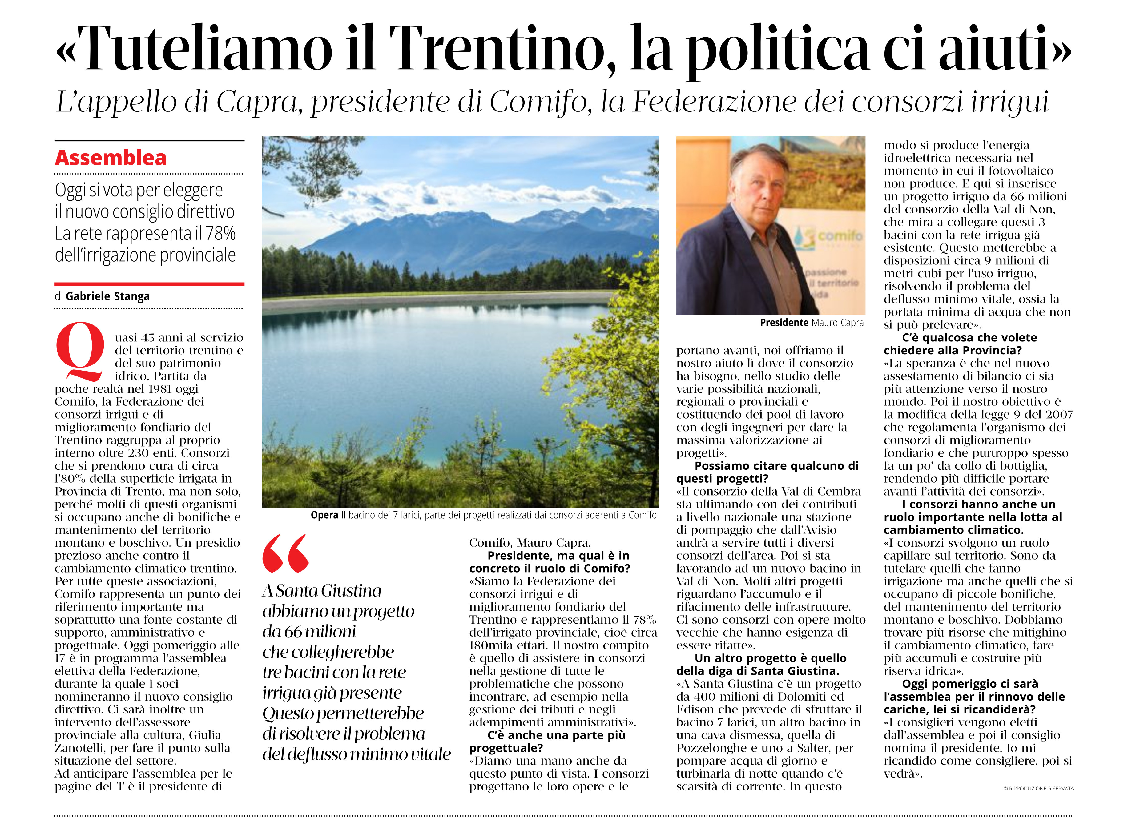Dalla stampa: "Tuteliamo il Trentino, la politica ci aiuti"