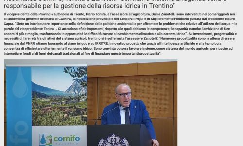 Assemblea COMIFO, Tonina e Zanotelli “Scriviamo insieme un’agenda seria e responsabile per la gestione della risorsa idrica in Trentino”