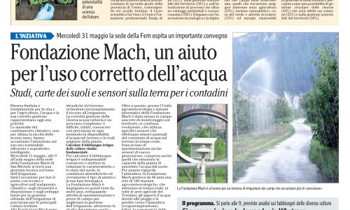 Dalla stampa: "Fondazione Mach, un aiuto per l'uso corretto dell'acqua"