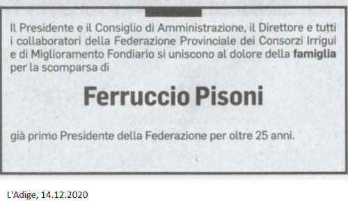 Cordoglio per la morte di Ferruccio Pisoni    